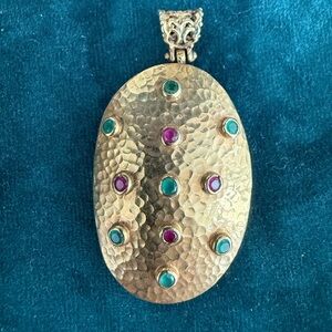 Elegant Turkish Gold over 925 Silver Pendant with Gem Accents